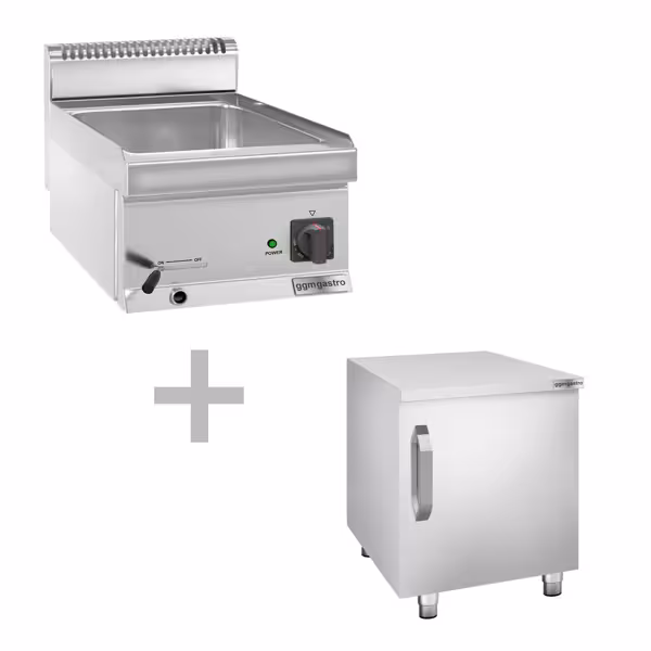 Elektro Bain-Marie - 1,2 kW - 1x GN 1/3 & GN 1x 1/2 - inkl. Unterbau mit 1 Tür
