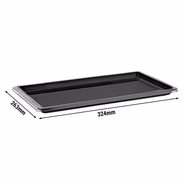 Tálca - Polikarbonát - GN 1/2 - 324x263 mm - Magasság: 22 mm - fekete - élelmiszerbiztos, törésálló, rakásolható - kompatibilis: AHGP12