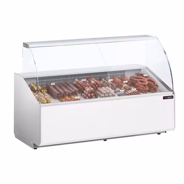 Vitrina de refrigeración - 1881mm - vitrina expositora - 387l - panorámica con frontal abatible - frente blanco (RAL9016)