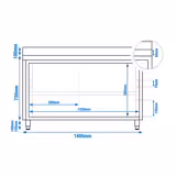 Edelstahl Arbeitsschrank PREMIUM - 1400x600mm - mit Glasschiebetür & Aufkantung