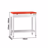Edelstahl Arbeitstisch PREMIUM - 700x700mm - mit Grundboden - inkl. Schneideplatte Rot