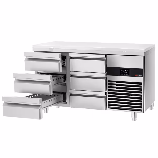 Kühltisch PREMIUM - 1400x700mm - mit 6 Schubladen - inkl. Schneideplatte Weiß