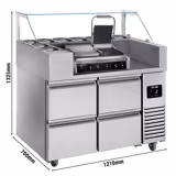 Commercial Refrigerated Prep Table  – Glass Top – 4 Drawers – 1210 mm – for 9× GN 1/6 - with Contact Grill