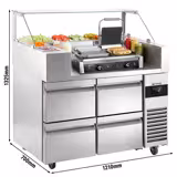 Commercial Saladette Prep Counter - 1210x700mm - 4 Drawers - for 9x GN 1/6 - incl. Digital contact grill