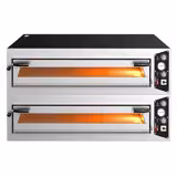 (2 stuks) Elektrische pizzaoven - 1 kamer - 1x9 pizza’s Ø34cm (chamotte bakvloer) - tot 450°C - Handmatig - Stapelbaar - 1340x1270x760mm