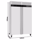 Kylskåp Rostfritt stål ECO - 770 liter - ned till +8 °C - med 2 dörrar - Ventilerad kylning, Automatisk avfrostning, Lås, Energieffektiv, Tyst drift, Digitalt termostat, R290