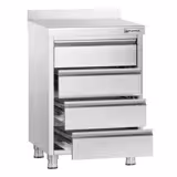 Cassettiera PREMIUM - in acciaio inox AISI 304 - con 4 cassetti e alzatina - 500x600mm