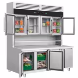 Combinación de refrigeración con enfriamiento superior e inferior - 1800mm - 4 puertas de cristal arriba, 4 puertas abajo y encimera
