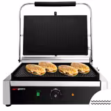 Commercial Contact Grill / Panini Press - Ridged Top & Bottom - 2.6 kW - Enamelled plates, Heat‑resistant handle