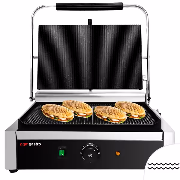 Kontakt grill / panini grill - 2,6 kW - felül és alul bordázott - Grillfelület: 400x225 mm