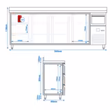 Commercial Back Bar Bottle Cooler PREMIUM - 2690x600x1150mm - with 3 Solid Doors & 3 Drawers, upstand & knock box for coffee - 775L - Stainless Steel