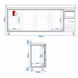 Barkoeledag PREMIUM - 2690x600mm - 775l - met 3 deuren & 3 laden, spatrand, uitklopper voor koffie