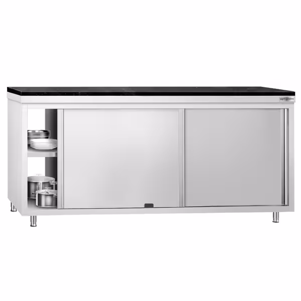 Roestvrijstalen werkkast PREMIUM - 2000 x 600 mm - met doorgeefluik - incl. granieten werkblad