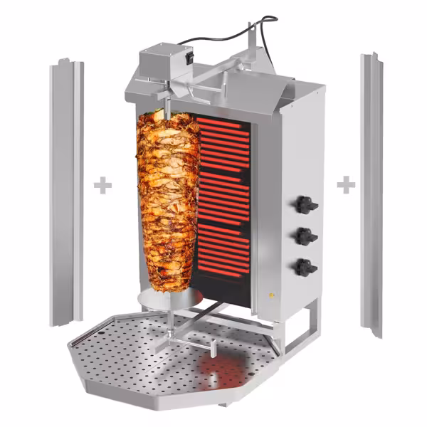 Električni gyros-/ doner roštilj - 3 plamenika - Maks. 40 kg - Uklj. 2 krilna vrata