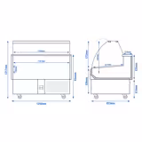 Fish Display Counter / Fish Serve Over Counter - 1250mm - curved front glass - double-glazed glass - LED lighting