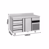 Rashladni pult PREMIUM - 1400x700 mm - s 1 vrata - s 3 ladica - Ventilirano hlađenje - Podignuti rub - 281 l