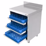 Werkkast - RVS - 647x600mm - met 3 laden voor serviesmanden