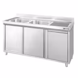 Meuble plonge PREMIUM - 1400x600mm - avec poubelle intégrée et 2 bacs à gauche