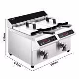 Friggitrice elettrica a induzione professionale da banco - 8+8L - 7kW - vasca pulita - controllo elettronico della temperatura - con rubinetto di scarico