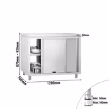 Tavolo armadiato passante in acciaio inox PREMIUM - 1200x700mm - con 4 porte scorrevoli su due lati