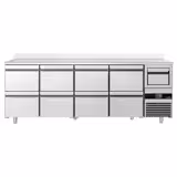 Commercial Back Bar Bottle Cooler PREMIUM - 2690x600x1150mm - with 8 Drawers, upstand & knock box for coffee - 775L