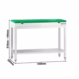 Mesa de trabalho em aço inoxidável PREMIUM - 1000x600mm - com prateleira inferior & com travessas de reforço - incl. Tábua de corte Verde