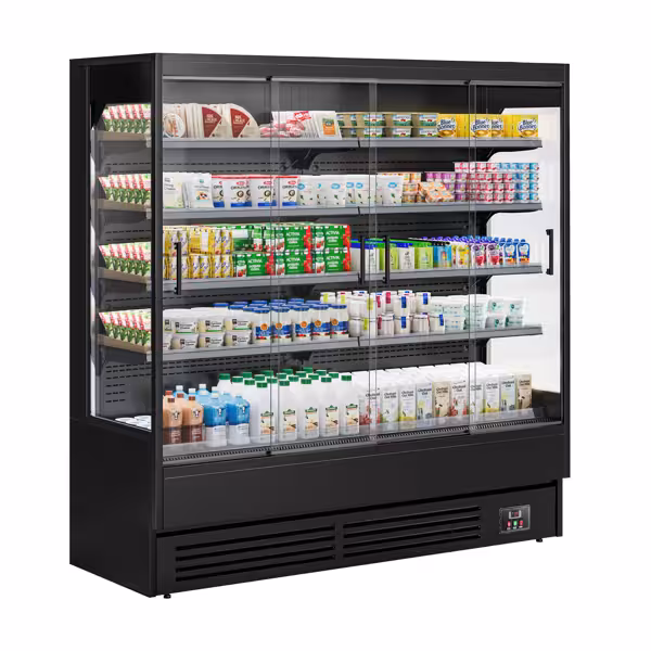 Murale Refrigerato Professionale - 1940mm - 893l - +1°/+5°C - con 4 porte scorrevoli & 4 ripiani - Nero