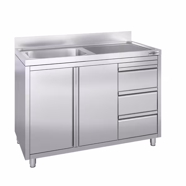 Spoelbakkast - 1200x700mm - met 3 laden & 1 spoelbak links