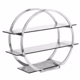 Etagere / Buffet Stand - Chrome - round - Ø600mm - with 3 shelves - Stainless steel frame & plexiglass shelves