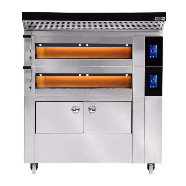 Commercial Bakery Deck Oven with Steam Function – Touch Control – 2 Baking Chambers – incl. Hood & Proofer 8 × EN 600 × 400 – Stainless Steel