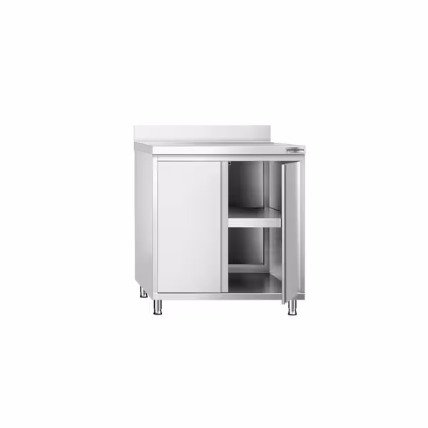 Ερμάριο από ανοξείδωτο ατσάλι PREMIUM - 800x600 mm - με 2 ανοιγόμενες πόρτες - με υπερυψωμένη πλάτη 100 mm