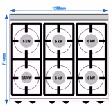 Gas Hob - 33.5kW - 6 burners - with open base shelf