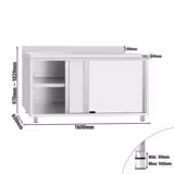 Rozsdamentes acél munkaszekrény ECO - 1600x600 mm - tolóajtós, 2 ajtós – hátsó felhajtással