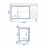 Tavolo refrigerato gastronomia PREMIUM PLUS - 1468x600mm - Ventilata - 250 L - con 1 porta battente - con 2 cassetti - Alzatina