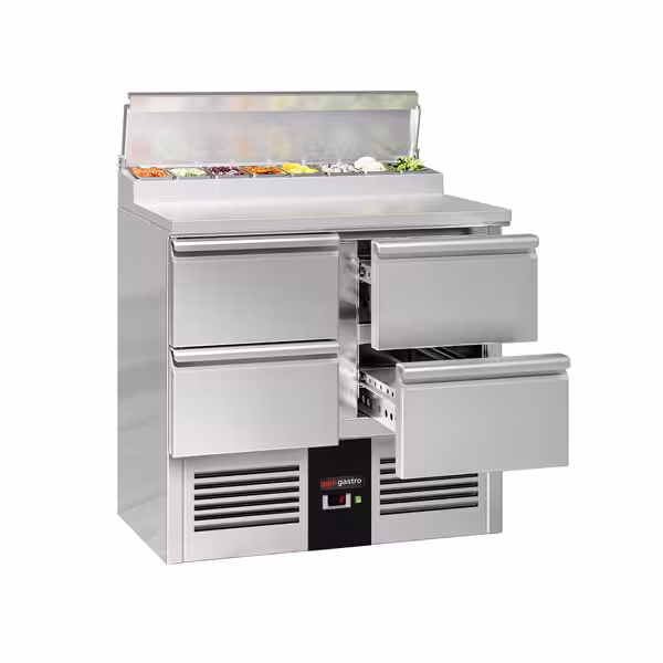 Saladette / mesa de preparação PREMIUM - 0,9 x 0,7 m - com 4 gavetas 1/2