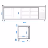 Koelwerkbank PREMIUM PLUS - 2452x700mm - met 2 deuren - met 6 lades - met opstand