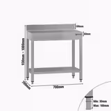 inox radni stol ECO - 700x700 mm - s donjom policom & s podignutim zadnjim rubom & s ojačanjem radne plohe