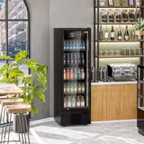 Commercial Beverage Display Fridge - 590mm - 294 Litres - 1 hinged glass door - LED lighting - digital controller with temperature display - Black - Temperature range 2 to 8 °C