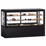 Commercial cake display fridge - 990L - 2010mm - Double glazing - square - with 2 shelves - rear sliding door - for patisserie - Black