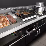 Griglia a pietra lavica a gas - 7kW - Griglia in ghisa - Su mobile - Profondità 700 - Acciaio inox - Frontale nero - incl. base armadiata con 2 porte