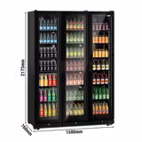 Commercial Beverage Display Fridge - 1500mm - 975 Litres - with 3 hinged glass doors - LED lighting - Temperature range 0 to 7 °C - Black
