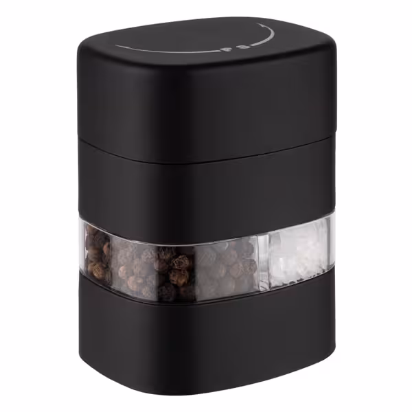 (6 pièces) Moulin 2-en-1 sel & poivre – plastique – hauteur : 80 mm – Noir