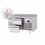 Masă frigorifică PREMIUM PLUS - 1468x700 mm - cu 4 sertare - bordură - blat lucru