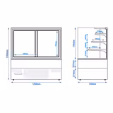 Gebaksvitrine - 365 liter - 1250mm - Dubbele beglazing - met 3 glazen planken - schuifdeuren achter