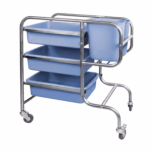 Schoonmaaktrolley - met 3 legborden, zwenkwielen, stootranden & opbergbakken