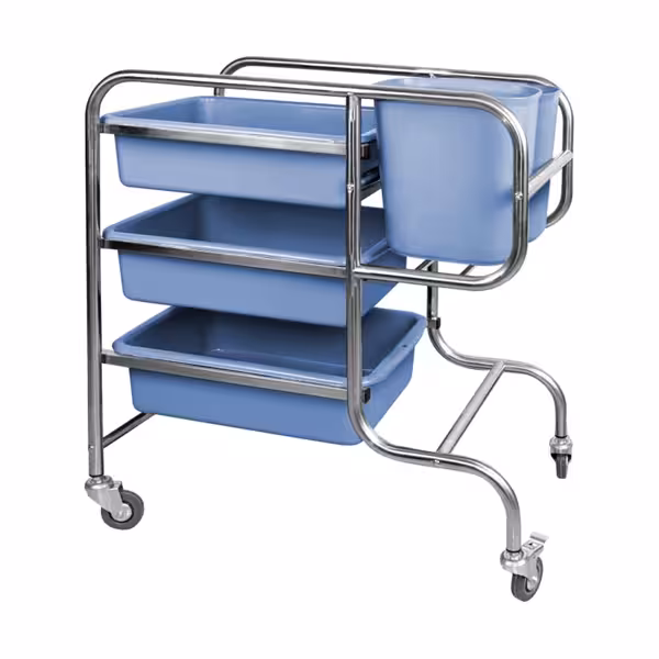Janitorial Cleaning Trolley - Open - with 3 shelves & 2 buckets