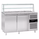 Saladette réfrigérée PREMIUM - 1515mm - 390L - 2 portes - avec vitrine de comptoir pour 4x GN 1/1 & 1 étagère - plan de travail en granit noir