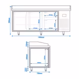 Table réfrigérée à pizza Premium PLUS - 1980 x 700 mm - avec 2 portes et 2 tiroirs