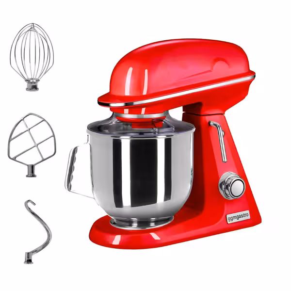Commercial Countertop Planetary Mixer - 7L - 350W - incl. 3 attachments - Red