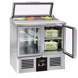Saladette réfrigérée PREMIUM - 900mm - 159L - 2 portes vitrées - avec découpe pour 4x GN 1/3 & Couvercle verre